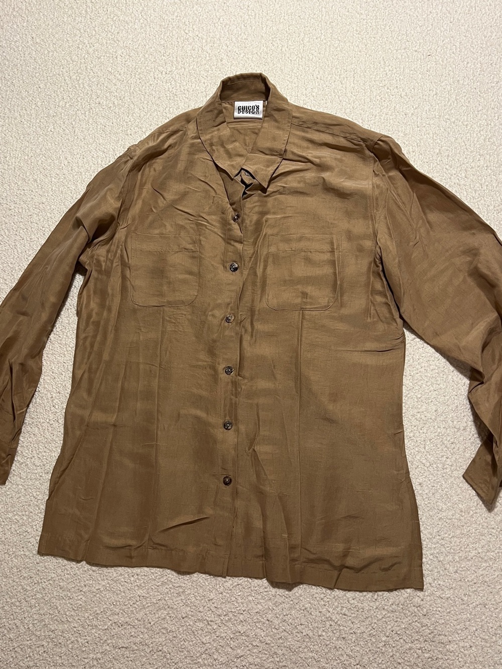 Chico's 100% Silk Large Vintage Neutral Brown Tan Button-Front